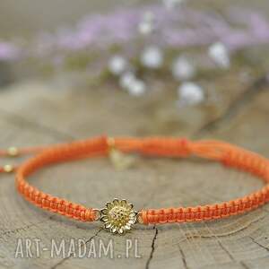 pasja i pedzlem słonecznik - bransoletka z kwiatkiem, srebro 925 pozłacane