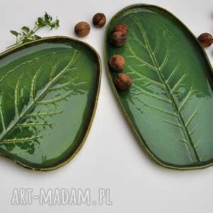 ceramika tyka patera ceramiczna - talerz dekoracyjny z liściem 2 szt prezent