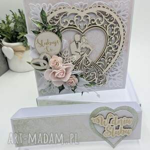 prezenty świąteczne Kartka ślubna w pudełku - ręcznie robiona