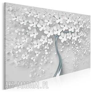 obraz na płótnie - drzewo biały srebrny kwiaty 70x50 cm 98402 dekoracja