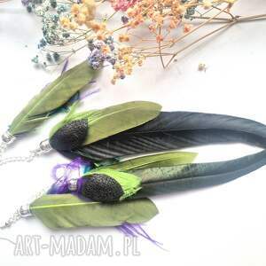 Kolczyki pióra boho kolorowe lekkie wykonane w pojedynczym egzemplarzu