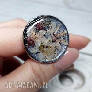 pierścionek regulowany żywica, kwiaty, wiśnia, prezent