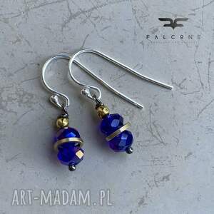 kolczyki dark sapphire with golden rings mosiądzu