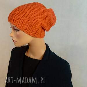 ręcznie robione czapki pomarańczowa czapka z wełny