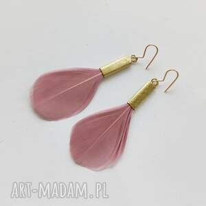 piórko kolczyki mosiądz, zmatowione