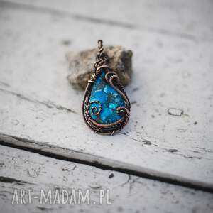 naszyjnik turkis, turkus, wisior z kamieniem kamienie naturalne, wire wrapping