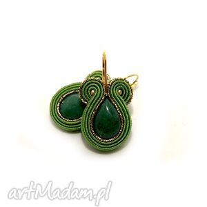 zielone kolczyki sutasz z jadeitami soutache sznurek, trawiaste, jasnozielone