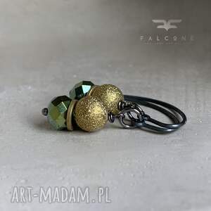 Golden Shadow dzu, kolczyki ze szkła, srebrne bigle