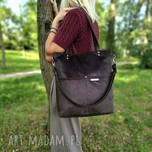 na ramię torba shopper w kolorze gorzkiej czekolady - welur, torebka, listonoszka