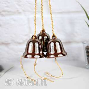 handmade święta prezenty 3 ceramiczne dzwonki choinkowe - złoto
