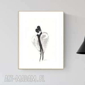 grafika A4 malowana ręcznie, abstrakcja, styl skandynawski, grafika czarno-biała