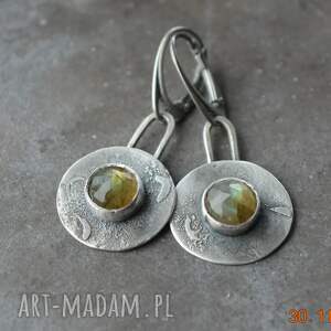 srebrne kolczyki z fasetowanym labradorytem, srebro oksydowane