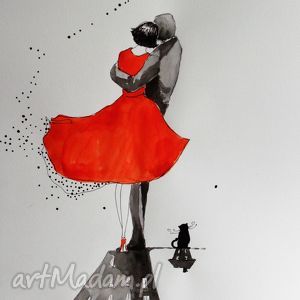 grafika, rysunek akwarele i piórko ''para