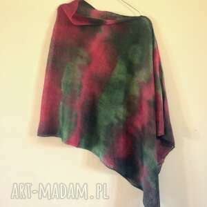 ręczne wykonanie poncho narzutka lniana red&green