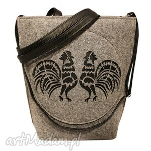 ręcznie zrobione na ramię shopper bag folk koguty