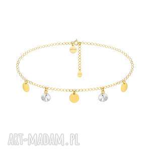 handmade naszyjniki złoty choker z okrągłymi blaszkami i bezbarwnymi kryształami