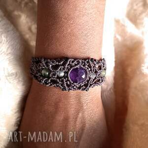 bona ametyst i kamień księżycowy w makramie bransoletka pleciona boho chic