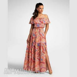 livia clue sukienka aries maxi oransja, hiszpanka orientalny wzór