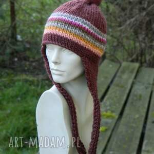 100% WOOL PILOTKA WEŁNIANA CZAPKA WIĄZANA Z NAUSZNIKAMI