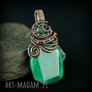 handmade wisiorki wisiorek wire wrapping z zielonymi agatami