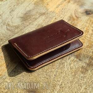 skórzany portfel na karty płatnicze - ręcznie szyty brązowy, czekoladowy