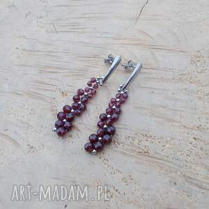 kobiece kolczyki z granatami, biżuteria ze stali kamienie naturalne prezent