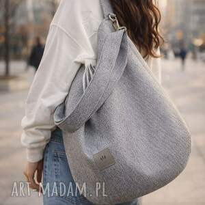 Torba hobo z plecionki tapicerskiej Jasnoszara