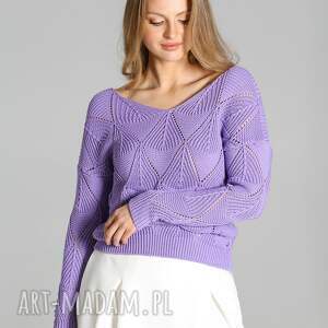 handmade swetry ażurowy sweter - swe231 lawenda mkm