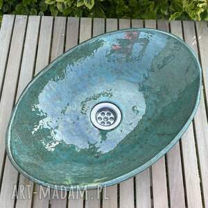 Umywalka ceramiczna zielono-turkusowa - Japandi i boho