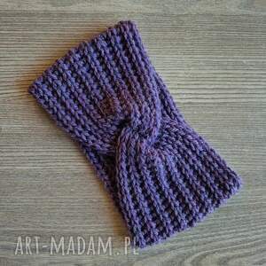 Opaska damska fioletowa wełniana alpaka, na szydełku