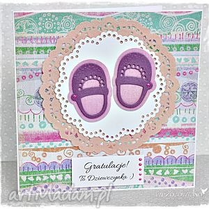 ręcznie wykonane scrapbooking kartki gratulacje z okazji narodzin - buciki