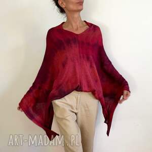 handmade poncho ponczo z wełny merino red&wine