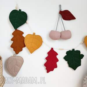 girlanda jesienna dekoracja, jesienne ozdoby, liść, listki lniane