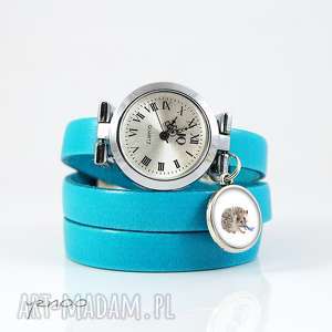zegarek, bransoletka - jeżyk niebieski, skórzany, unikatowa prezent