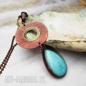 naszyjnik miedziany z niebieskim kamieniem c1115, biżuteria jadeitem