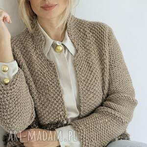 Kardigan Mika w szarym beżu, marynarka dzianinowa, wełniany, z alpaką