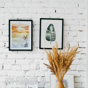 akwarela wzlot ptaka jesień jezioro, pejzaż przyroda, unikalny