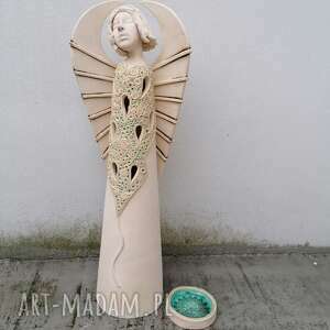 anioł ceramiczny - plava ażur, rękodzieło, rzeźba tea light