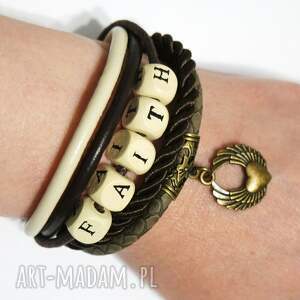 Prezent Bransoletka - Faith rzemienie, drewniane koraliki