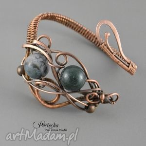 eilidh - bransoletka z marmurem szmaragdowym wire wrapping, miedź, zieleń