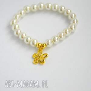 handmade bracelet by sis: szklane perły ze złotym kwiatkiem
