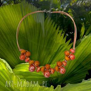 naszyjnik feboo orange ceramiką, ceramika na rzemieniach stal