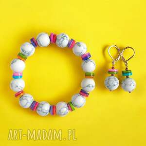 RAZEM TANIEJ! Hot rend 2025: bransoletka i kolczyki: howlit kolorowa