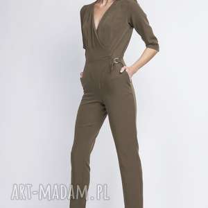 kombinezon, kb108 khaki seksowny dekolt, elegancki kobiecy, casual