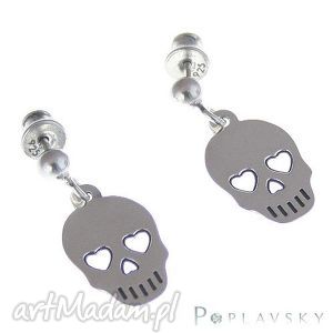 kolczyki long silver skull