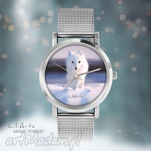 zegarek, bransoletka - biały lis magic forest, metalowa prezent