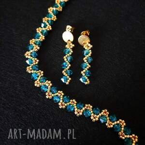 komplet biżuterii blue zircon - bransoletka i kolczyki z kryształków preciosa