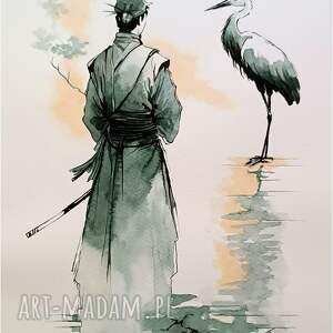 Współbrzmienie dusz, Akwarela 24x32 cm, postacie, zwierzęta, żuraw