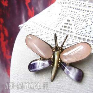 broszka - wisiorek motyl różowo fioletowy kamieni ametyst