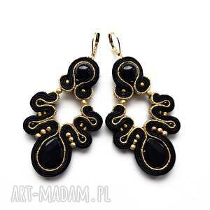kolczyki sutaszowe haftowane black gold
